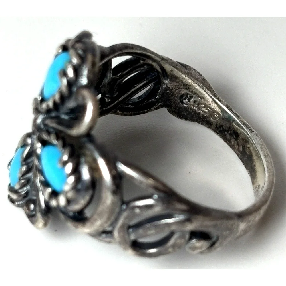 CAROLYN POLLACK Relios 925 Silver Blue Turquoise Floral Cluster Ring Size 10 7g